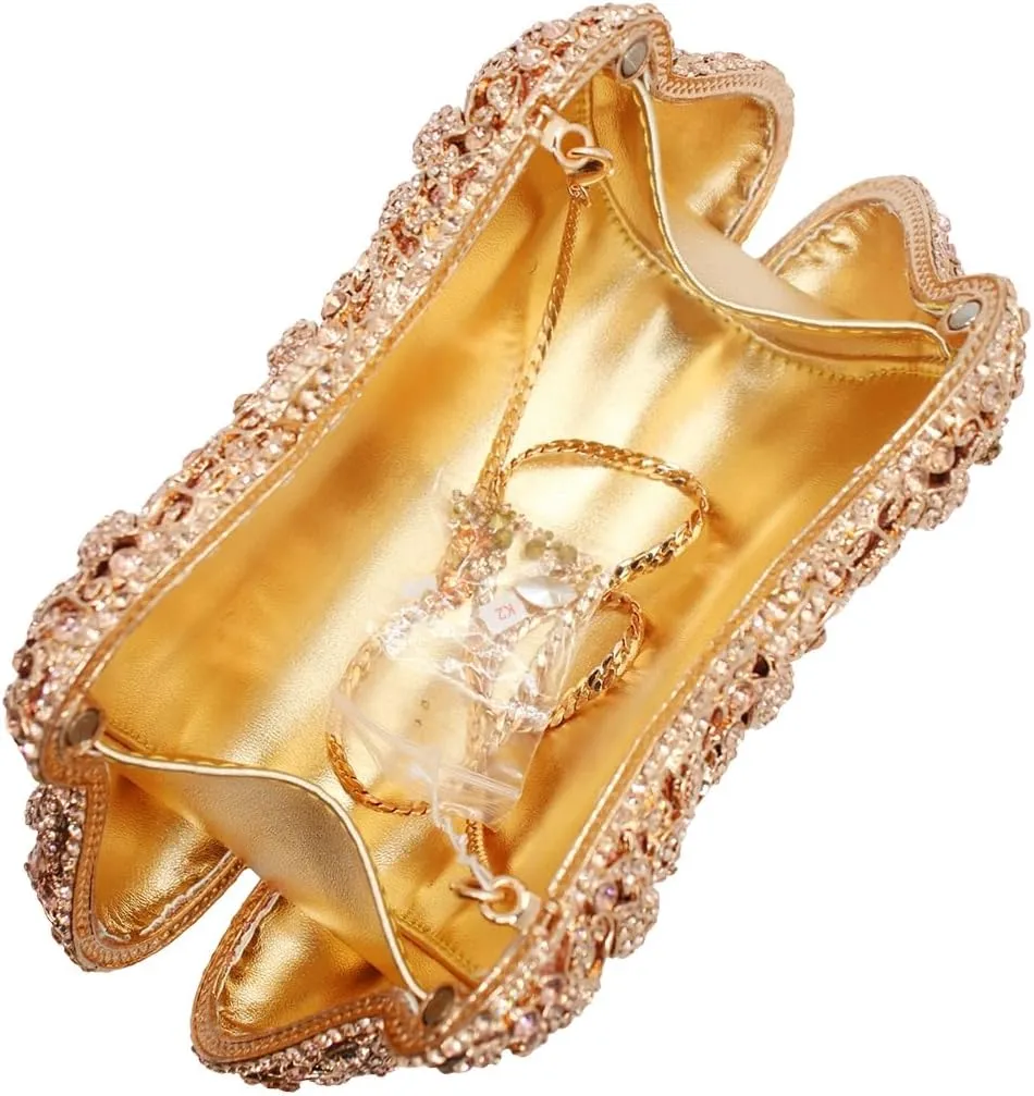 DJBM Vintage Women Floral Rhinestone Crystal Purse Rose Evening Clutch Diamond Evening Bags for Party Wedding Cocktail Prom