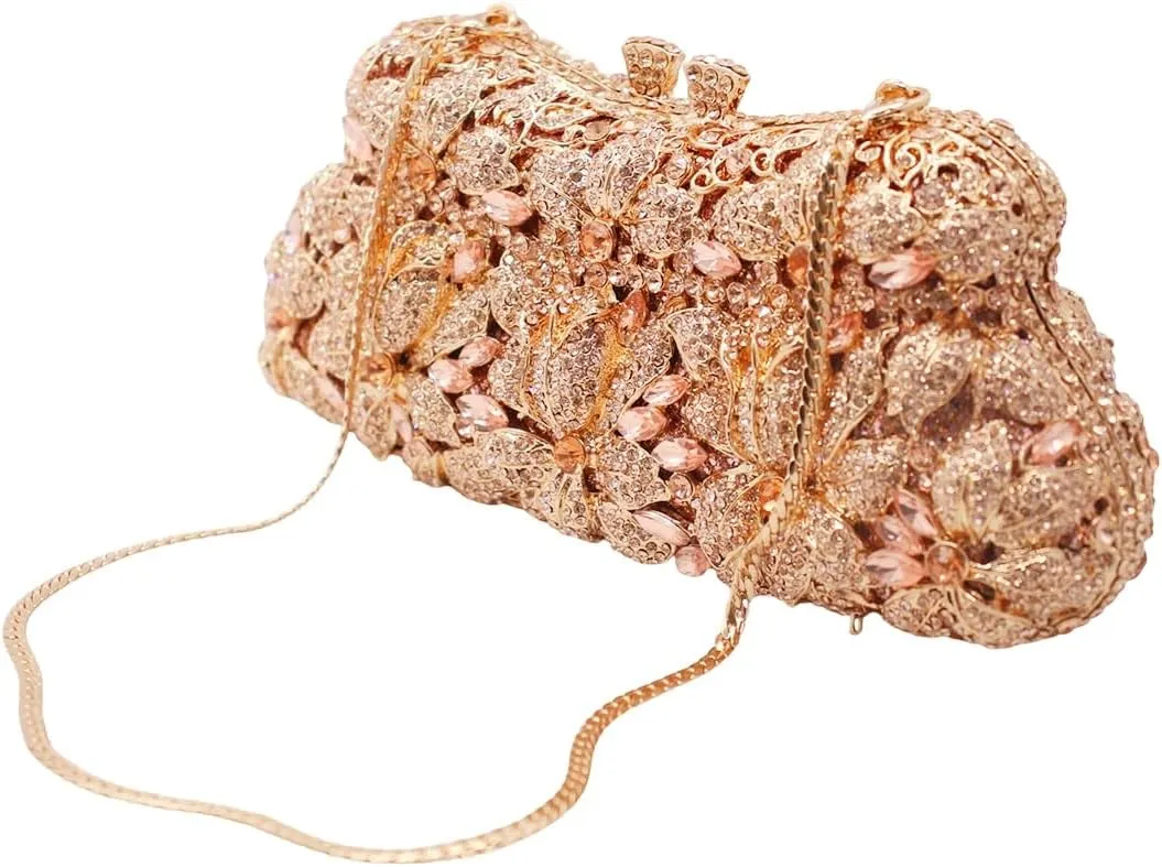 DJBM Vintage Women Floral Rhinestone Crystal Purse Rose Evening Clutch Diamond Evening Bags for Party Wedding Cocktail Prom