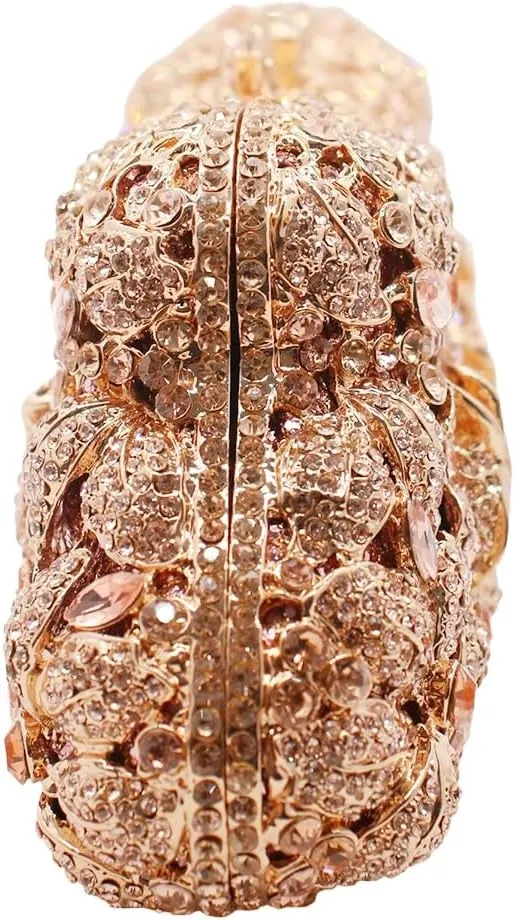 DJBM Vintage Women Floral Rhinestone Crystal Purse Rose Evening Clutch Diamond Evening Bags for Party Wedding Cocktail Prom