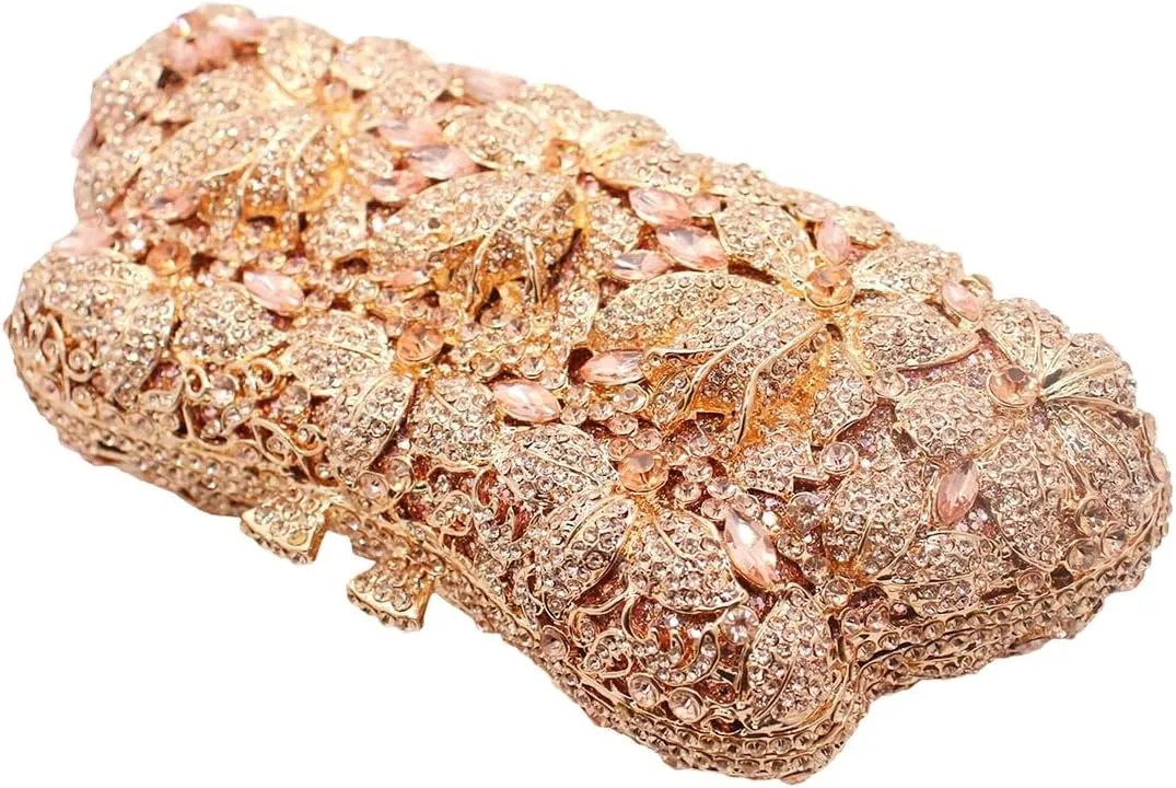 DJBM Vintage Women Floral Rhinestone Crystal Purse Rose Evening Clutch Diamond Evening Bags for Party Wedding Cocktail Prom