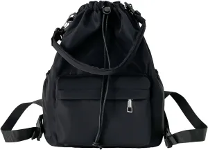 Drawstring Backpack, Small Nylon Drawstring Bucket Bag Purse, Black, One Size