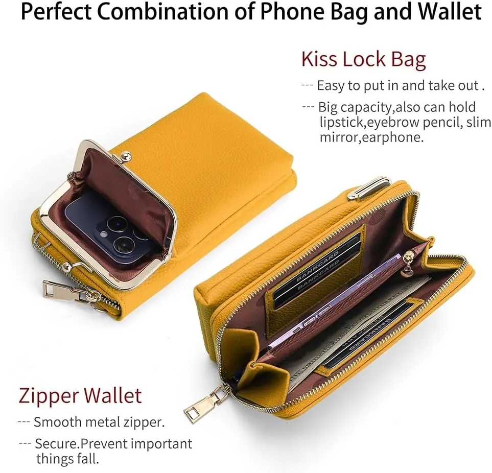 EASTNIGHTS Small Crossbody Phone Bag for Women Cell Phone Purse Wallet Kiss Lock Cute Shoulder Bag with Credit Card Slots