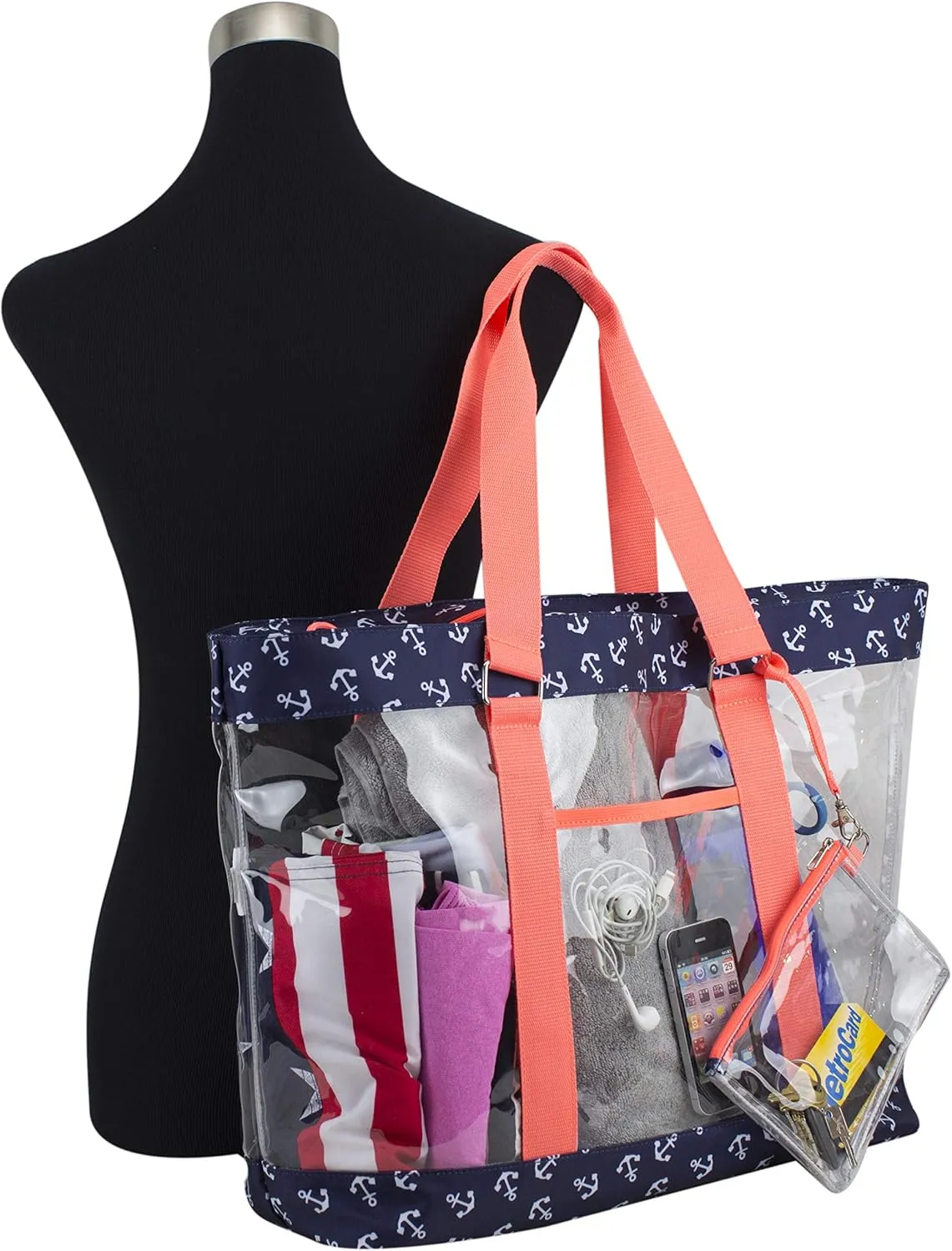 Eastsport Transparent Large Clear Tote Bag for Women Beach Bag Clear Purse Work Bag Shoulder Bag Work Tote with Zipper