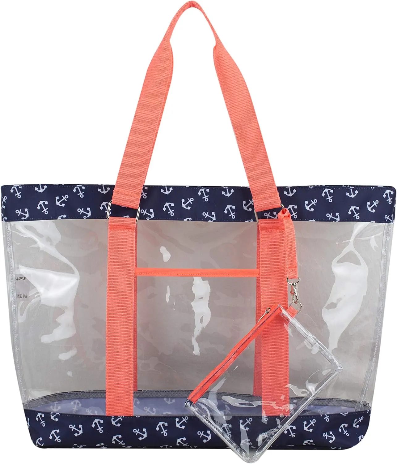 Eastsport Transparent Large Clear Tote Bag for Women Beach Bag Clear Purse Work Bag Shoulder Bag Work Tote with Zipper