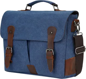 ECHSRT Messenger Bags for Men Vintage Canvas Laptop Bag for Business Satchel Shoulder Leather Briefcase for Work Office