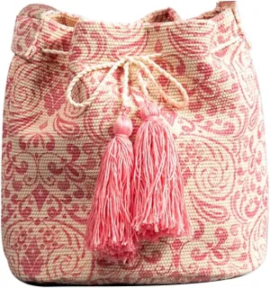Ethnic Tote Bag for Women Canvas Handbag Bohemian Bucket Bag Retro Shoulder Crossbody Bag with Tassels