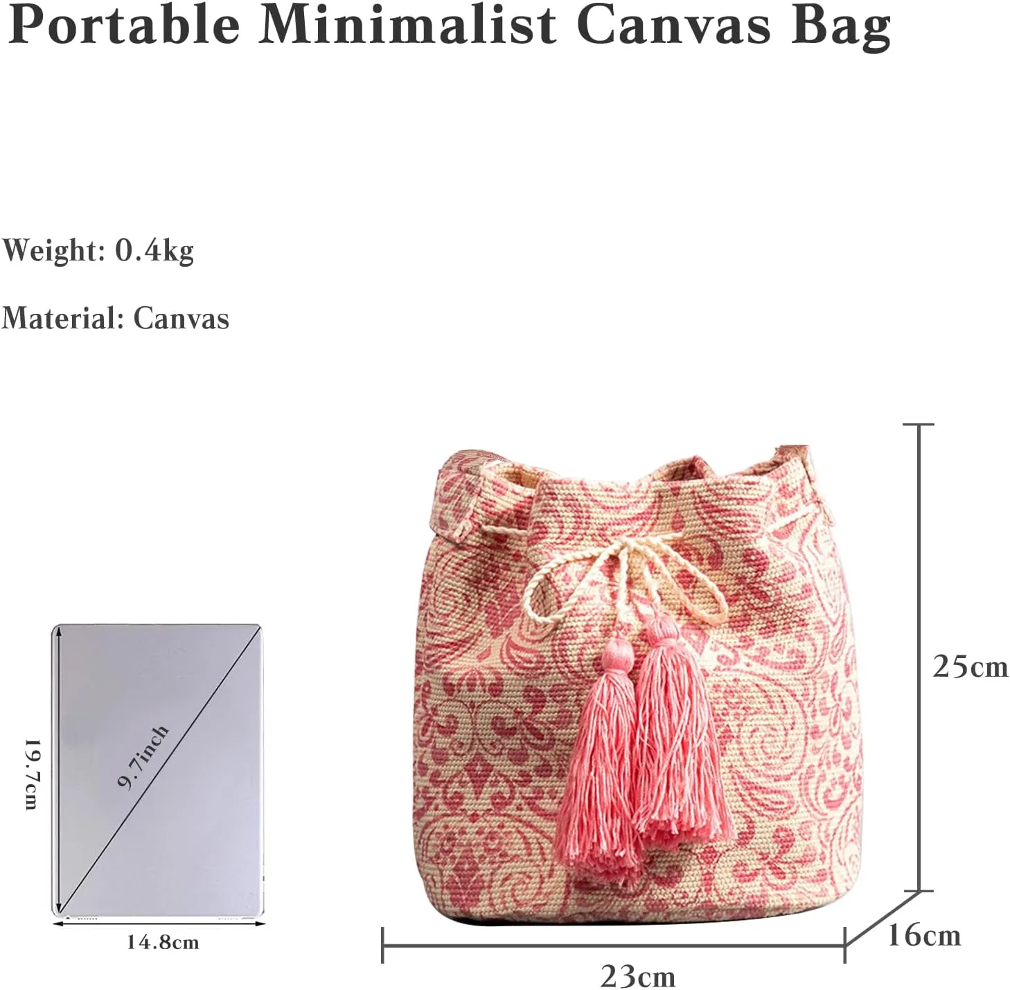 Ethnic Tote Bag for Women Canvas Handbag Bohemian Bucket Bag Retro Shoulder Crossbody Bag with Tassels