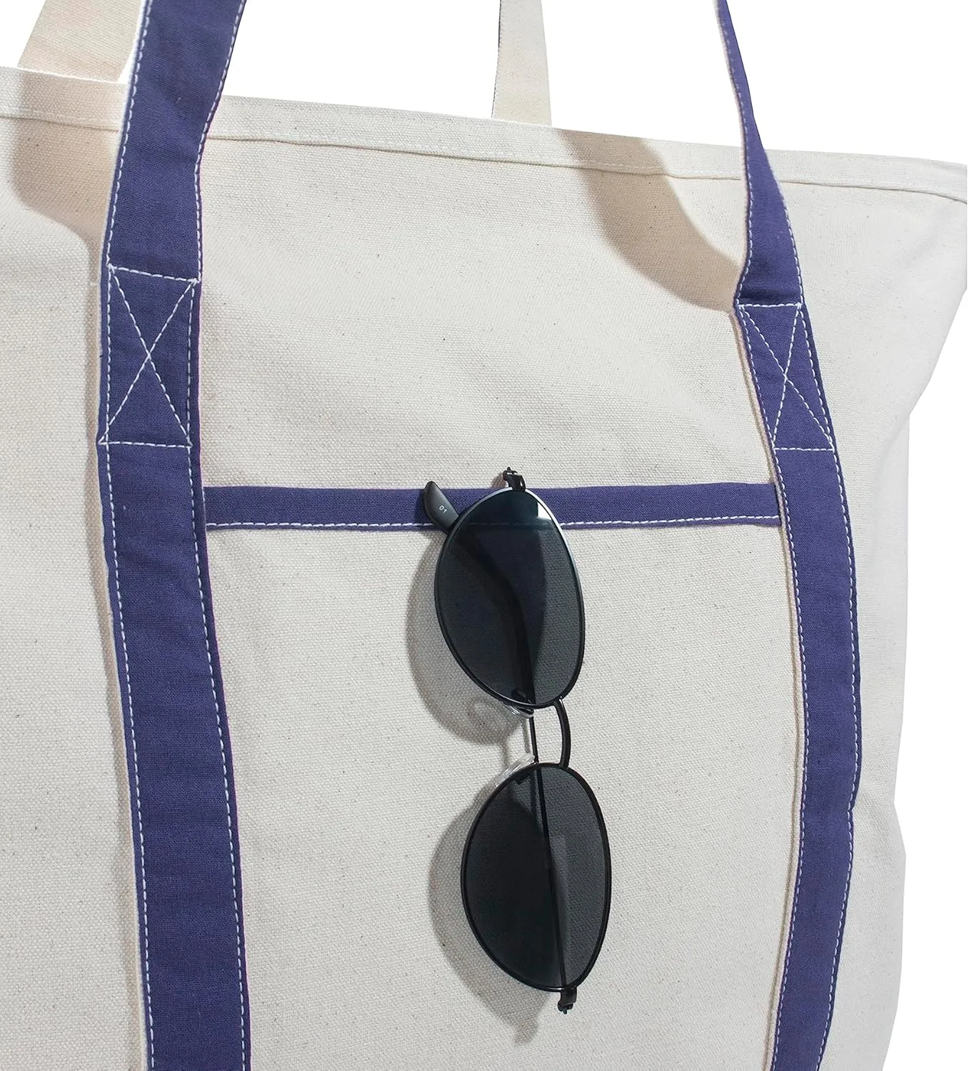 Extra Large Heavy Duty Canvas Tote Bag - 22 Inches, Zipper Top, 100% Cotton, Reusable, Washable, Sturdy, Double Stitched Picnic, Grocery Shopping Bag (Blue)