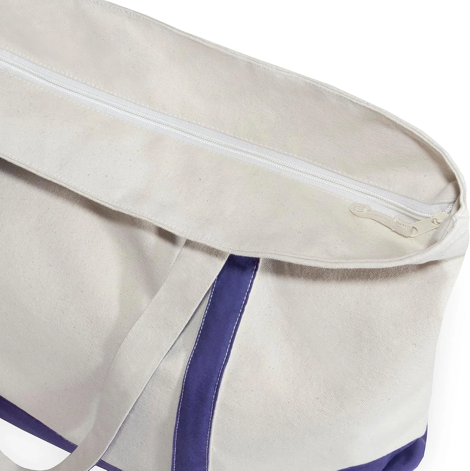 Extra Large Heavy Duty Canvas Tote Bag - 22 Inches, Zipper Top, 100% Cotton, Reusable, Washable, Sturdy, Double Stitched Picnic, Grocery Shopping Bag (Blue)