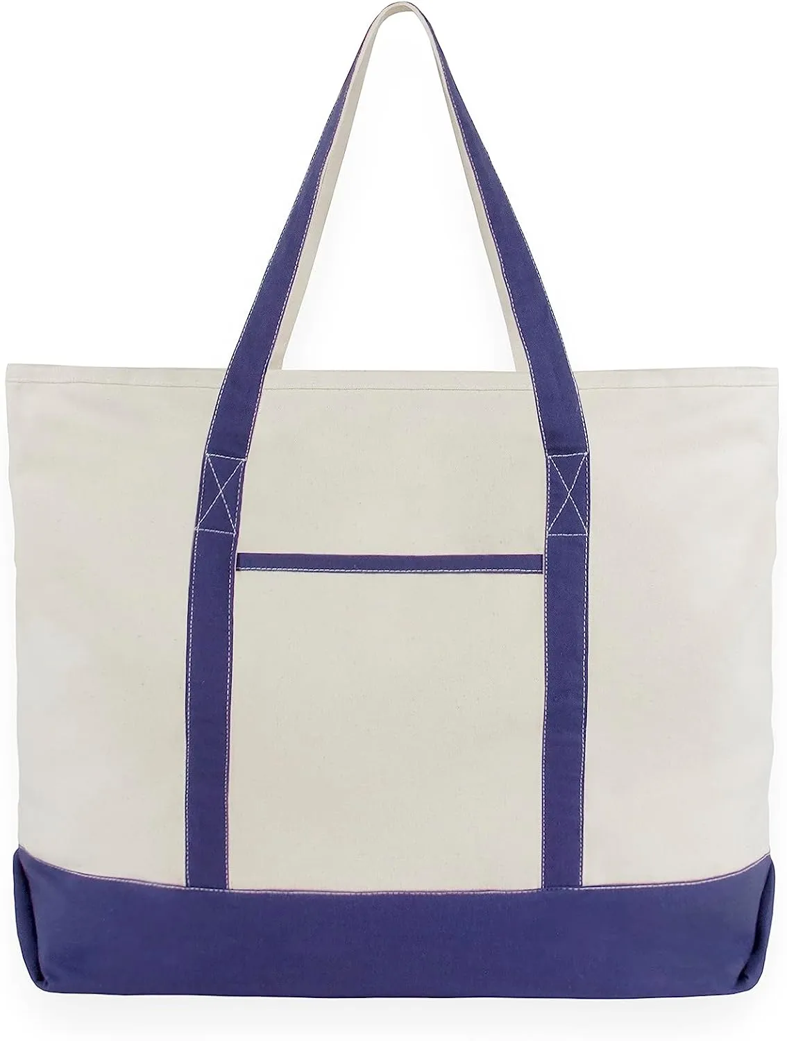 Extra Large Heavy Duty Canvas Tote Bag - 22 Inches, Zipper Top, 100% Cotton, Reusable, Washable, Sturdy, Double Stitched Picnic, Grocery Shopping Bag (Blue)