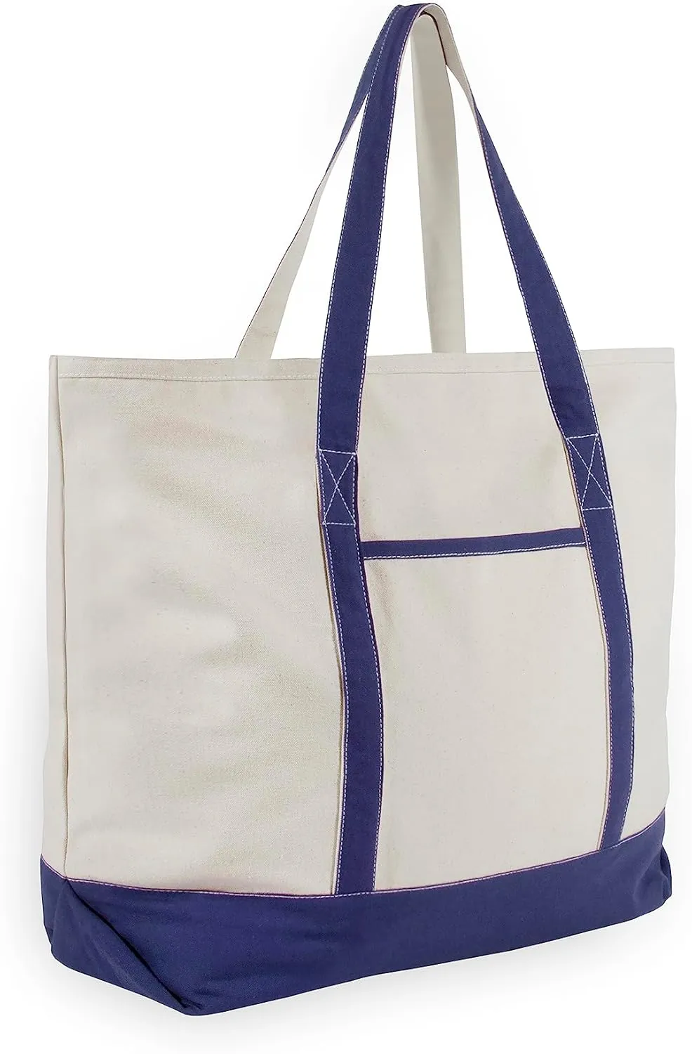 Extra Large Heavy Duty Canvas Tote Bag - 22 Inches, Zipper Top, 100% Cotton, Reusable, Washable, Sturdy, Double Stitched Picnic, Grocery Shopping Bag (Blue)