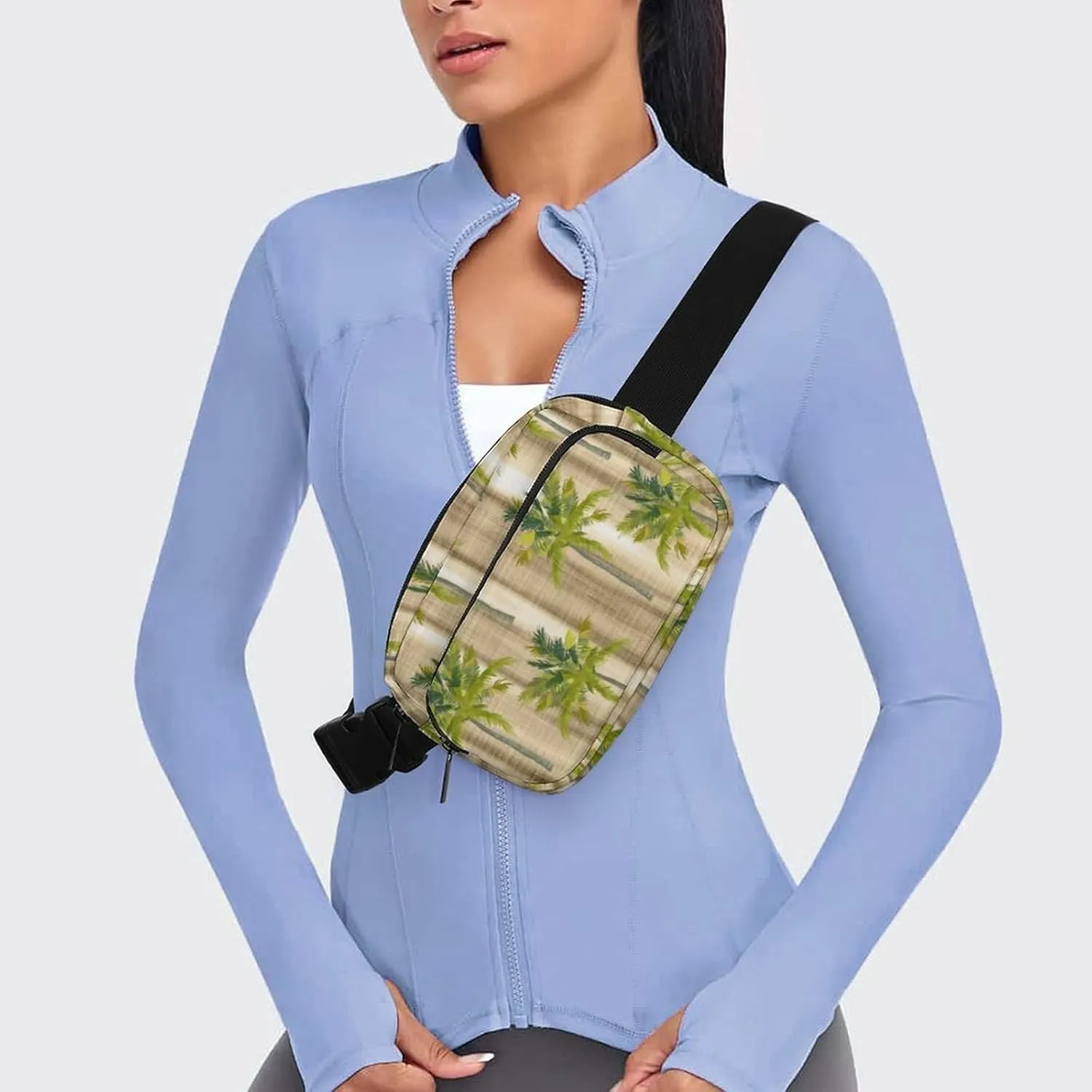Fanny Pack for Women Men Watercolor Palm Line Belt Bag Summer Tree Waist Pack Bum Bag for Running Cycling Hiking Travel Workout with Adjustable Strap