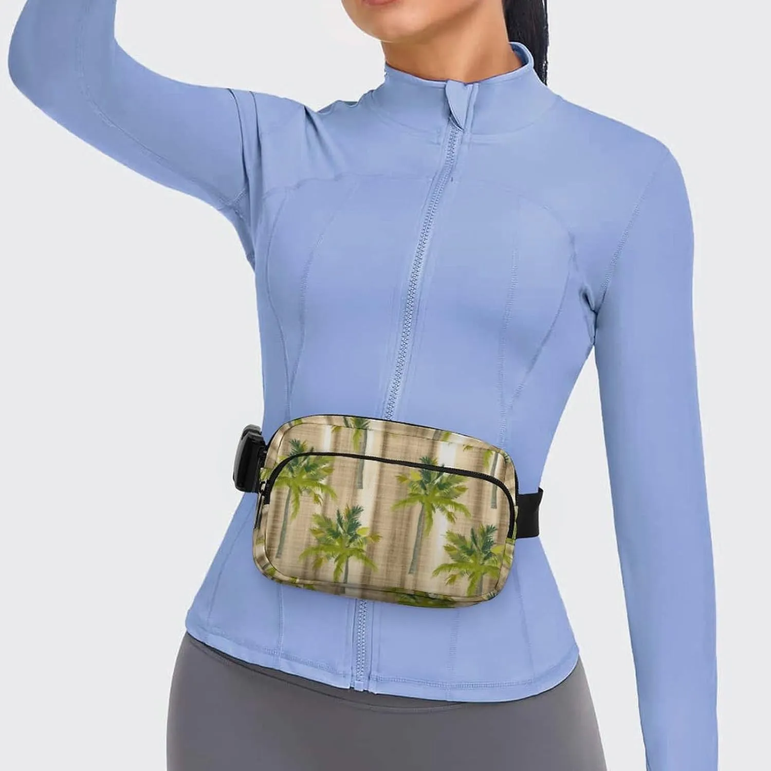 Fanny Pack for Women Men Watercolor Palm Line Belt Bag Summer Tree Waist Pack Bum Bag for Running Cycling Hiking Travel Workout with Adjustable Strap