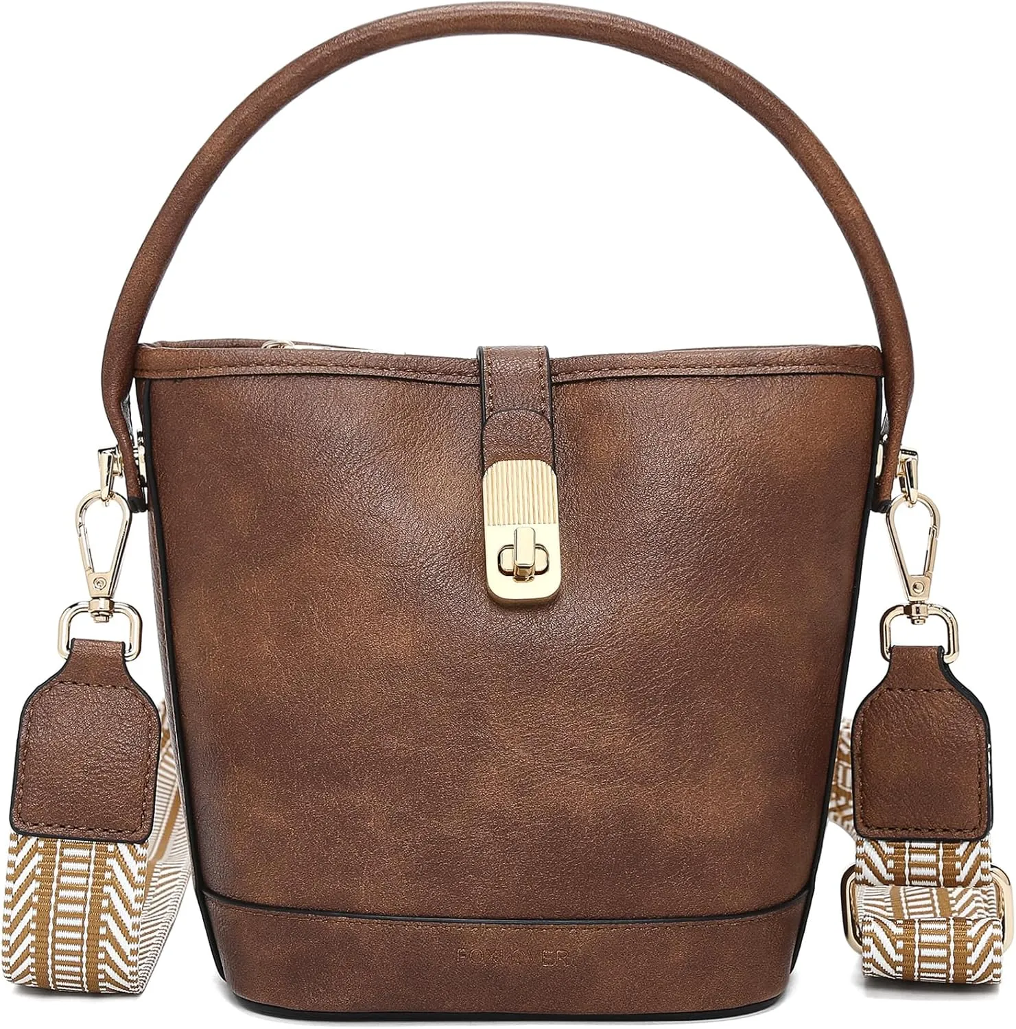 FOXLOVER Small Bucket bags for Women Vegan Leather Top-Handle Handbags Satchel Bag with Detachable Wide Shoulder Strap