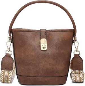 FOXLOVER Small Bucket bags for Women Vegan Leather Top-Handle Handbags Satchel Bag with Detachable Wide Shoulder Strap