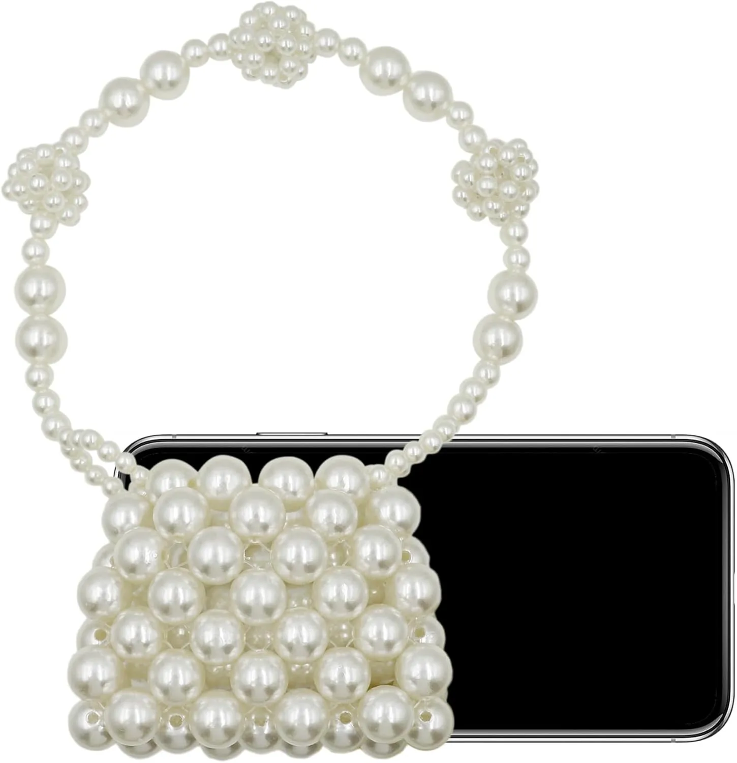 Girls White Beaded Pearl Handbag - Vintage Pearl Clutch Mini Evening Bag for Party Wedding
