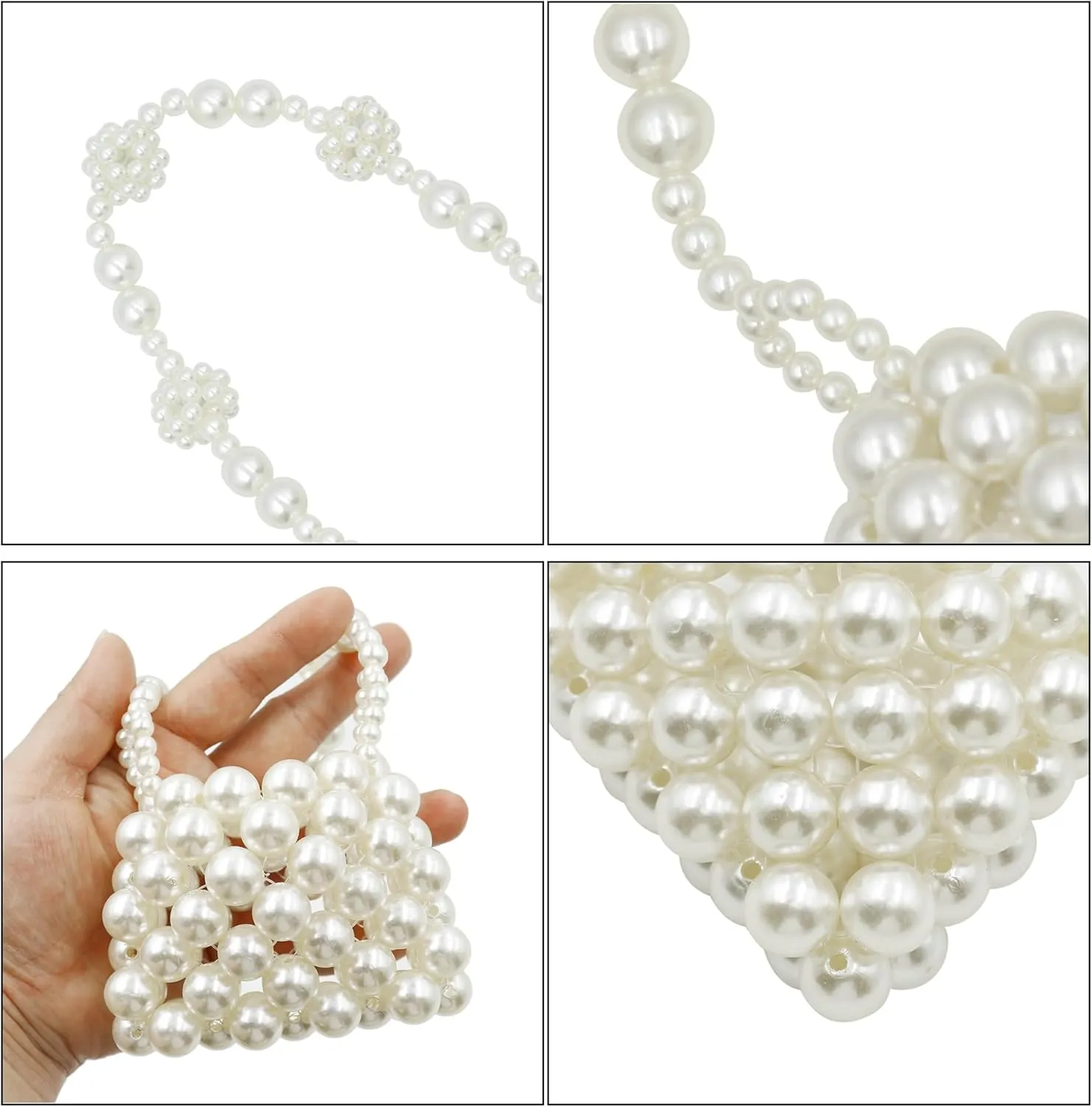 Girls White Beaded Pearl Handbag - Vintage Pearl Clutch Mini Evening Bag for Party Wedding