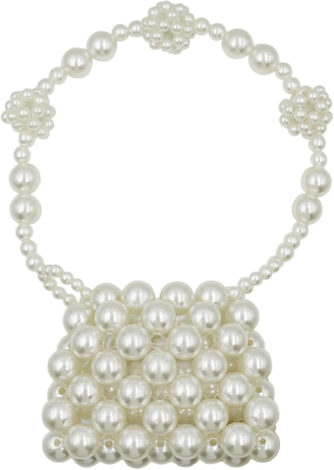 Girls White Beaded Pearl Handbag - Vintage Pearl Clutch Mini Evening Bag for Party Wedding