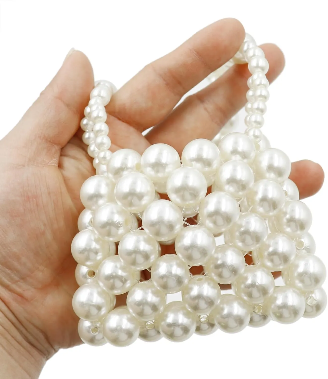 Girls White Beaded Pearl Handbag - Vintage Pearl Clutch Mini Evening Bag for Party Wedding