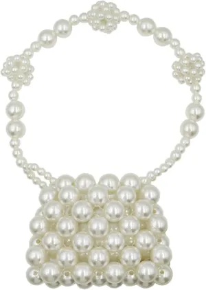 Girls White Beaded Pearl Handbag - Vintage Pearl Clutch Mini Evening Bag for Party Wedding
