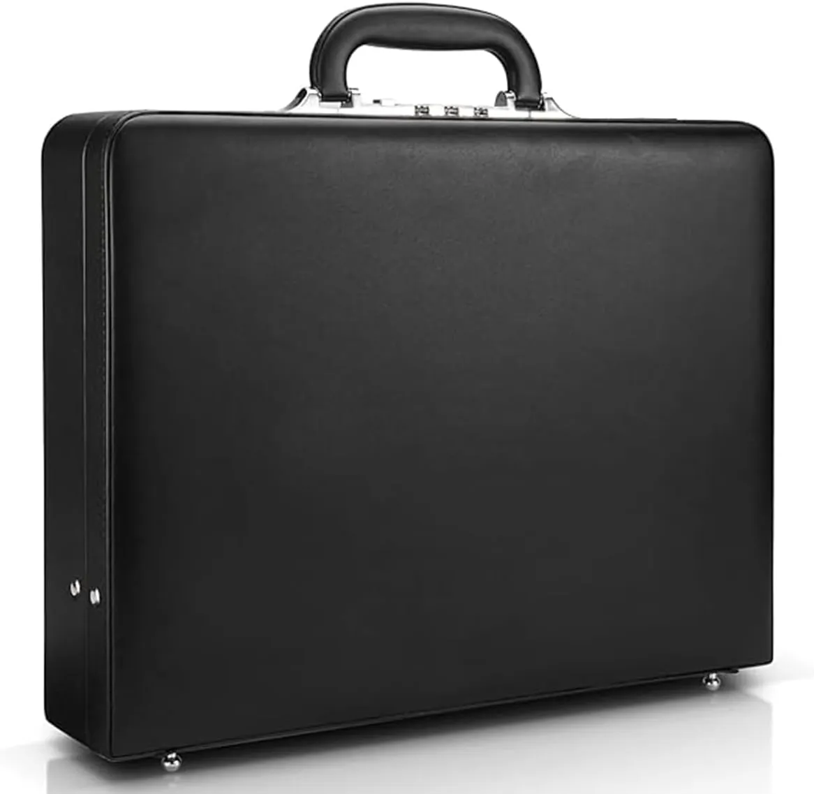 Hard Case Leather Attache for ProfessionalsBusiness Briefcase with Lock for Men