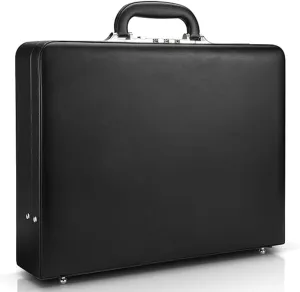 Hard Case Leather Attache for ProfessionalsBusiness Briefcase with Lock for Men
