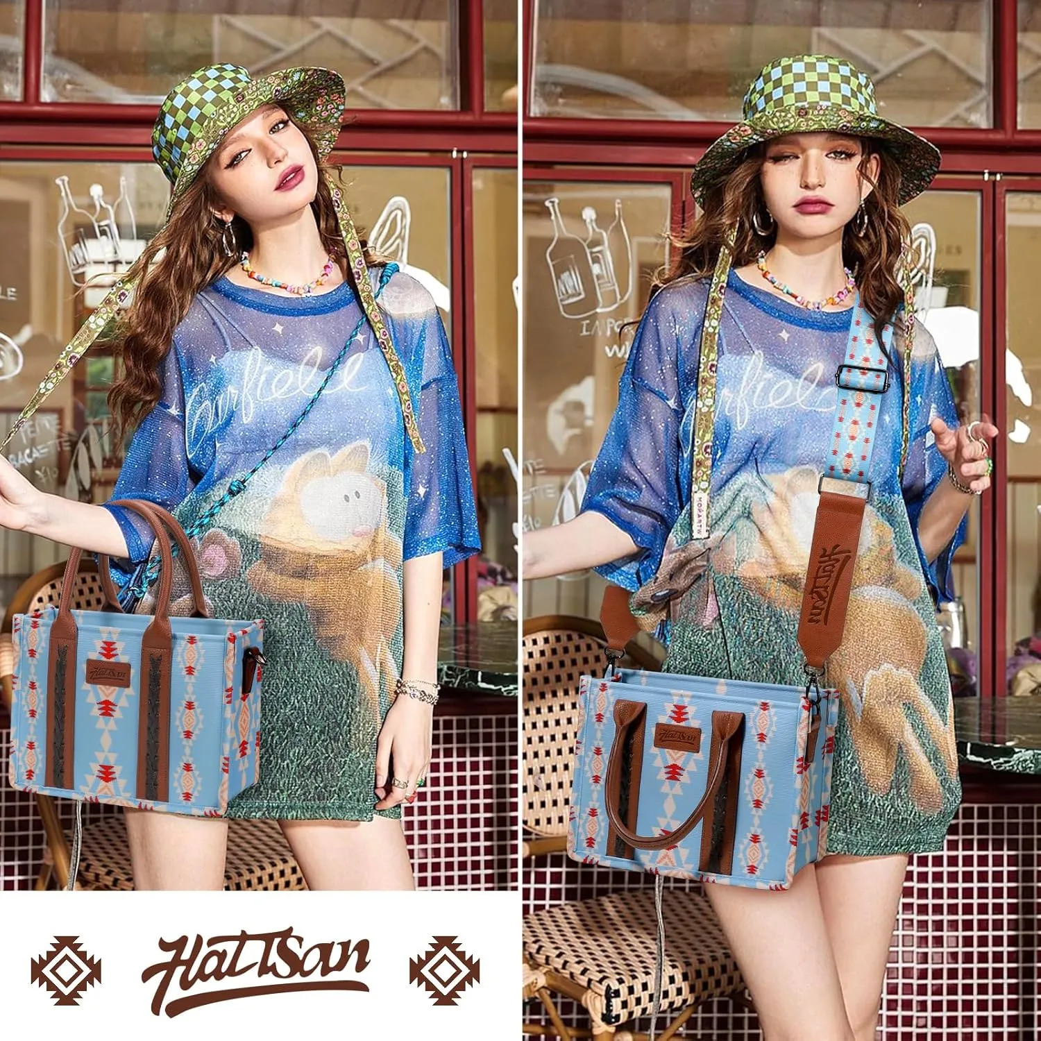 hatisan Canvas Tote Bag for Women Western Purses Shoulder Boho Bag Crossbody Bag Handbags Wallet