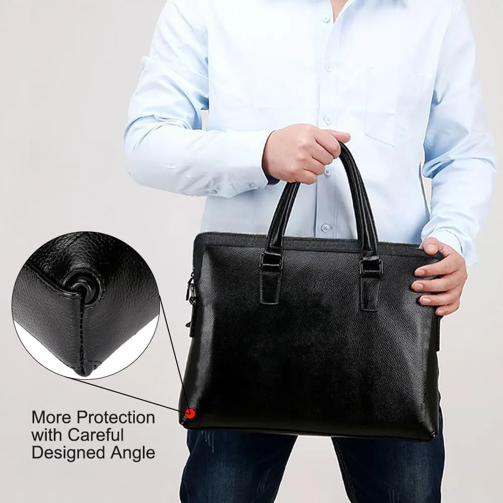 JIUFENG Men Genuine Leather Waterproof Briefcase Laptop Business Shoulder Messenger Bag for Work Office Travel