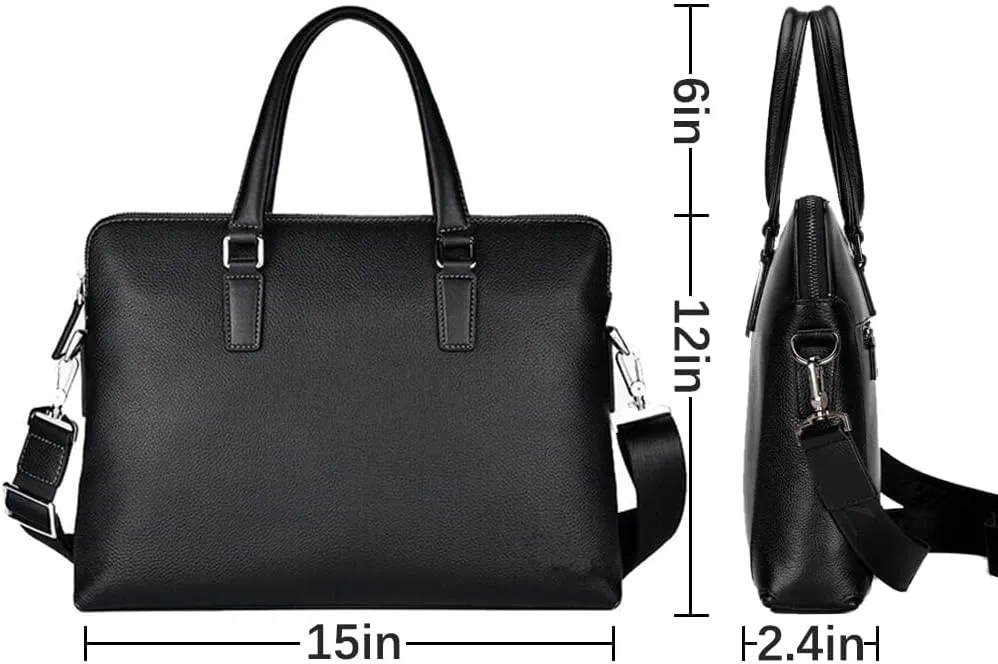 JIUFENG Men Genuine Leather Waterproof Briefcase Laptop Business Shoulder Messenger Bag for Work Office Travel