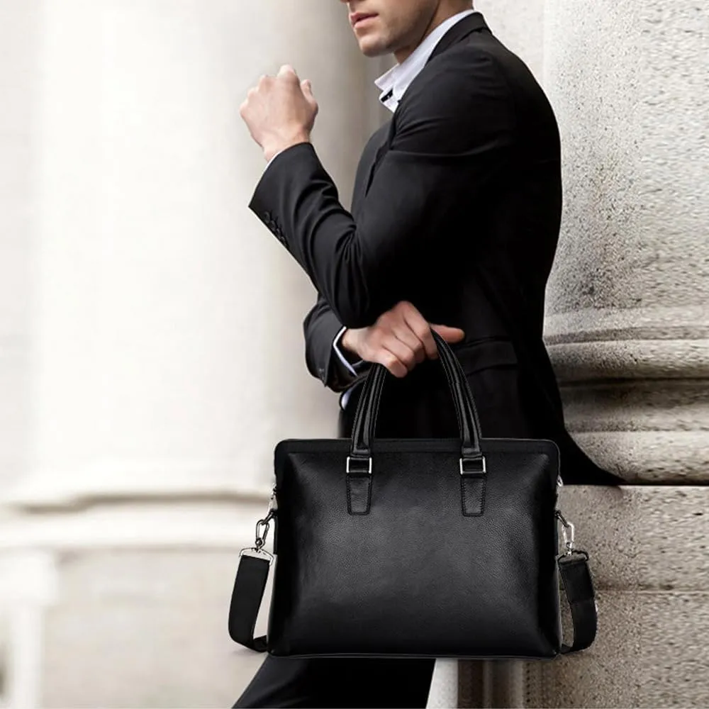 JIUFENG Men Genuine Leather Waterproof Briefcase Laptop Business Shoulder Messenger Bag for Work Office Travel