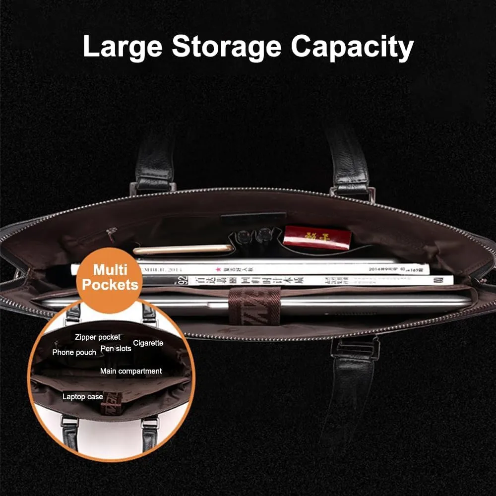 JIUFENG Men Genuine Leather Waterproof Briefcase Laptop Business Shoulder Messenger Bag for Work Office Travel