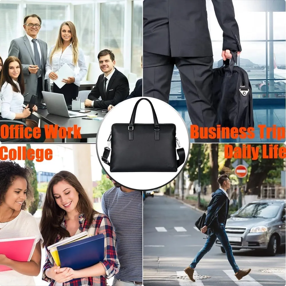 JIUFENG Men Genuine Leather Waterproof Briefcase Laptop Business Shoulder Messenger Bag for Work Office Travel