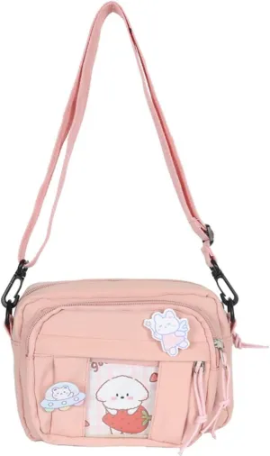 Kawaii Mini Messenger Bag Purse with Pins Women Cute Crossbody Bag Japanese Aesthetic Purse Anime Shoulder Bags