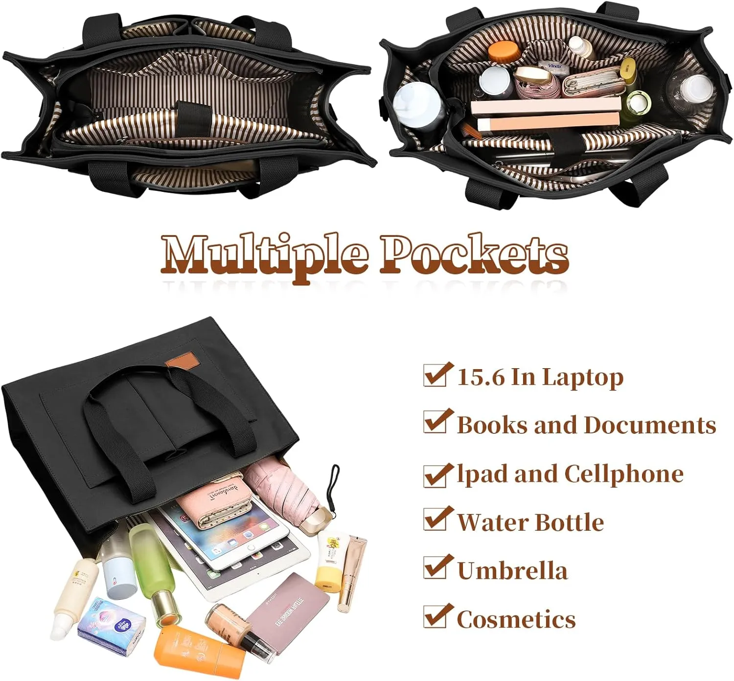 Laptop Tote Bag for Women - 15.6 Laptop Compartment & Pockets, Stands Upright, Convertible Handbag/Shoulder/Crossbody Bag