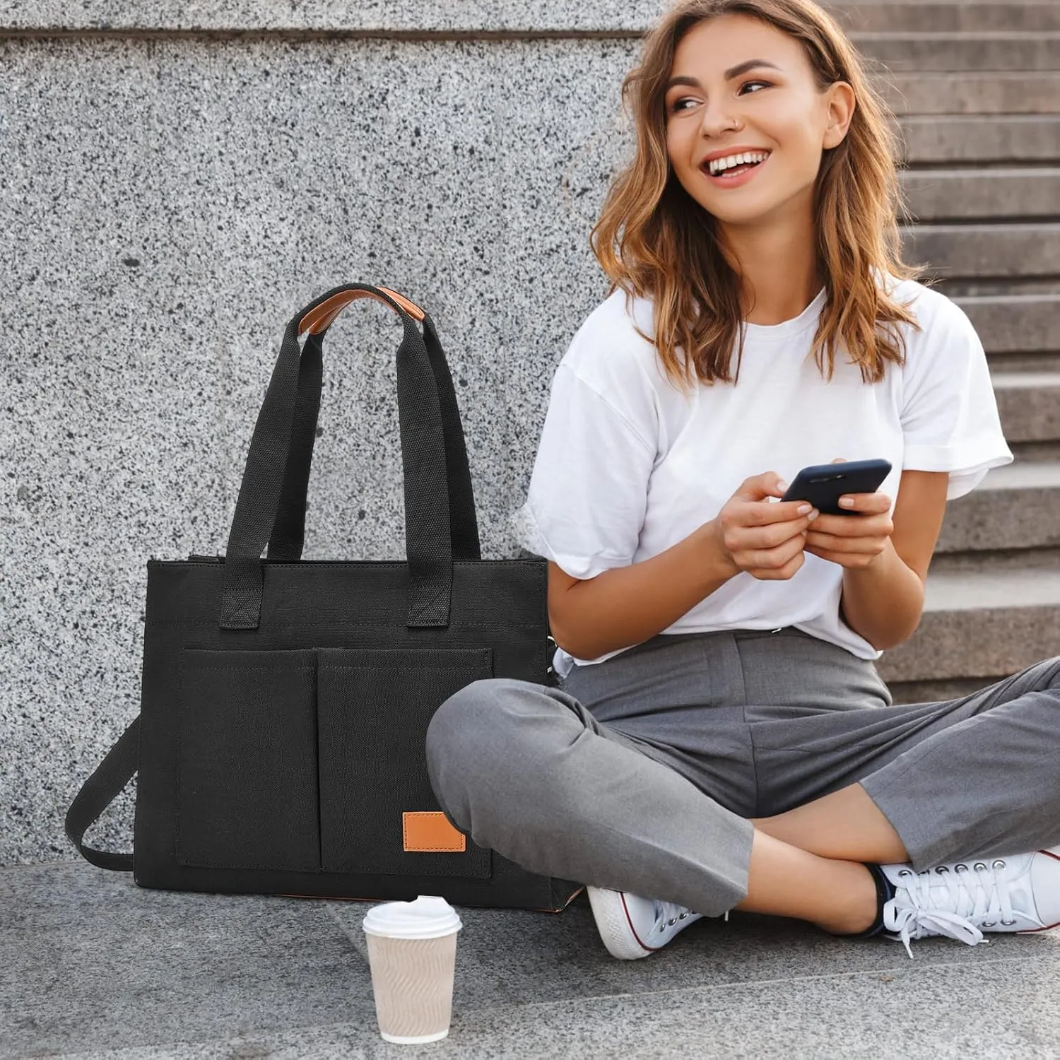Laptop Tote Bag for Women - 15.6 Laptop Compartment & Pockets, Stands Upright, Convertible Handbag/Shoulder/Crossbody Bag