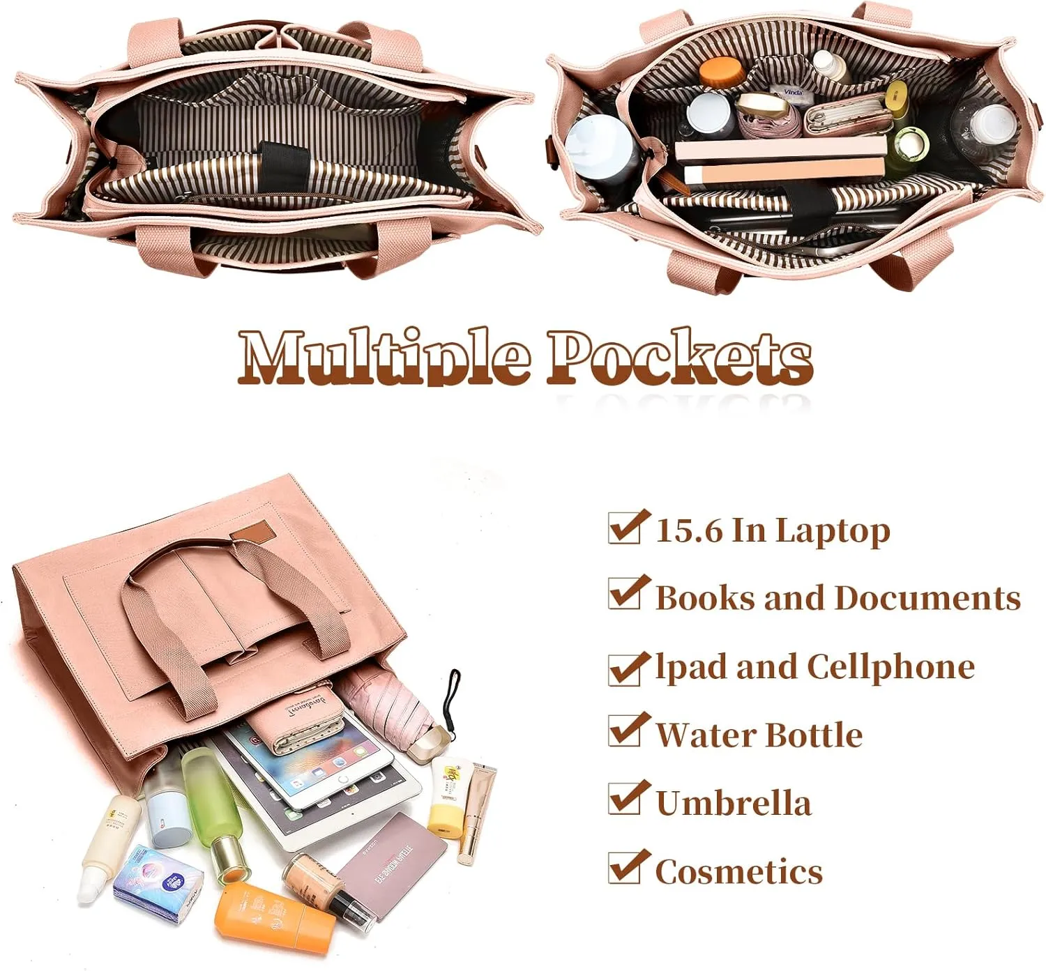 Laptop Tote Bag for Women - 15.6 Laptop Compartment & Pockets, Stands Upright, Convertible Handbag/Shoulder/Crossbody Bag