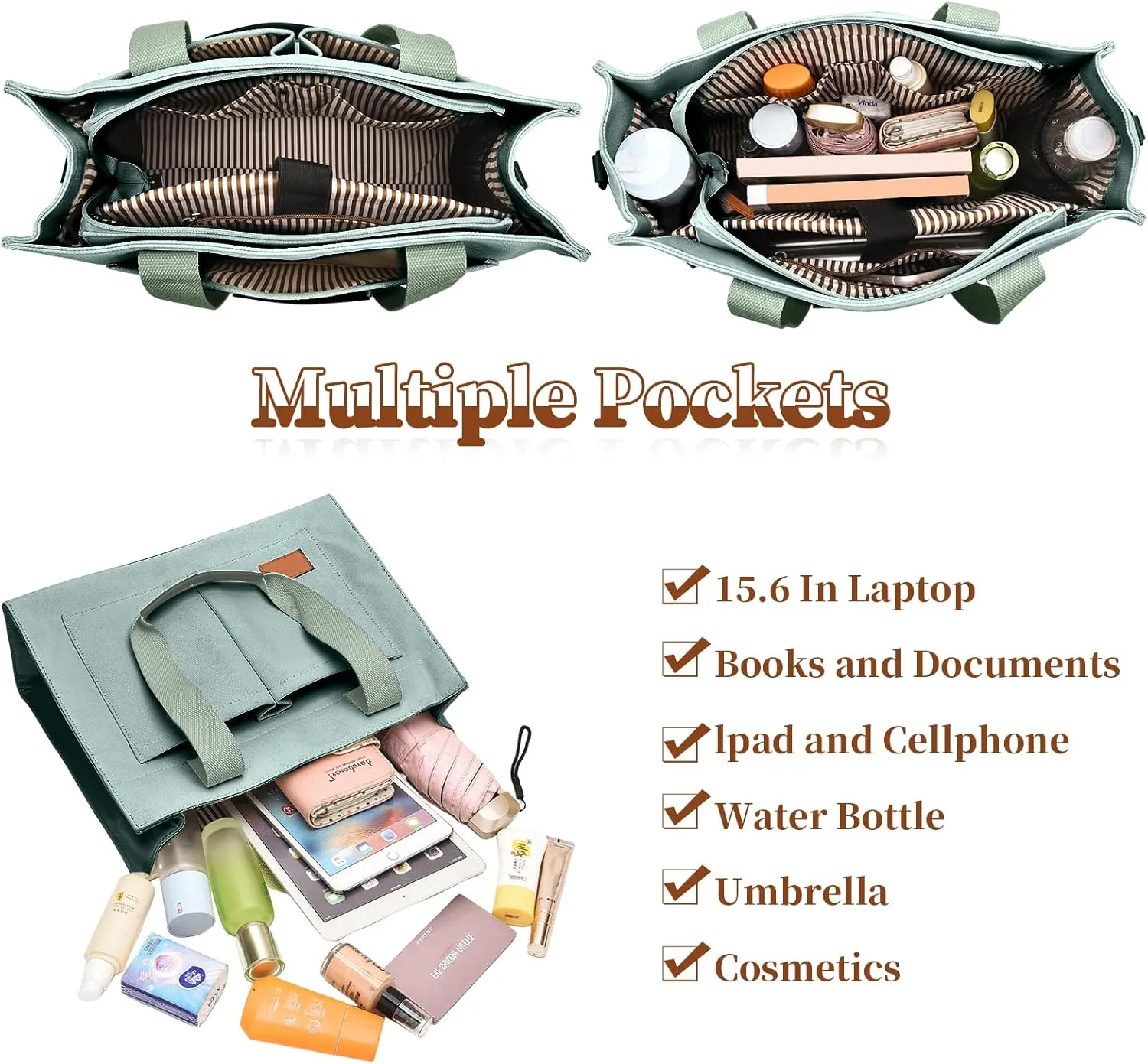 Laptop Tote Bag for Women - 15.6 Laptop Compartment & Pockets, Stands Upright, Convertible Handbag/Shoulder/Crossbody Bag