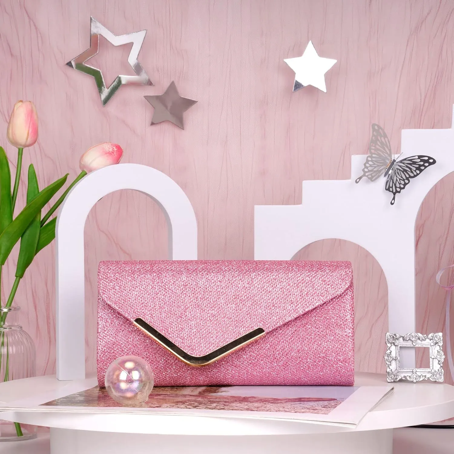 Larcenciel Clutch Purses for Women, Shiny Sequin Envelope Clutch Evening Bag with Chain, Fashion Sparkly Party Prom Purse