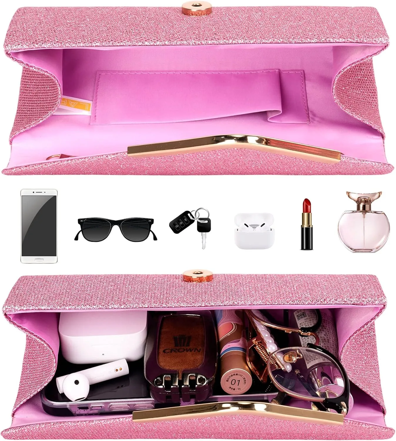 Larcenciel Clutch Purses for Women, Shiny Sequin Envelope Clutch Evening Bag with Chain, Fashion Sparkly Party Prom Purse