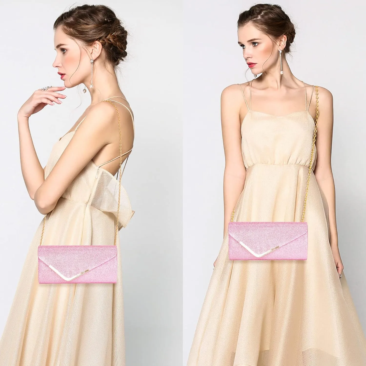 Larcenciel Clutch Purses for Women, Shiny Sequin Envelope Clutch Evening Bag with Chain, Fashion Sparkly Party Prom Purse