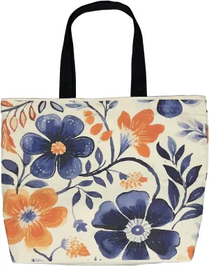 Large Floral Canvas Tote Bag for Women, Thick Canvas Reusable Grocery Bag, Durable Shopping Beach Bag, Gift for Mother Wife Grandma, Lightweight Purse Daily Essentials for Shopping Traveling Vacation