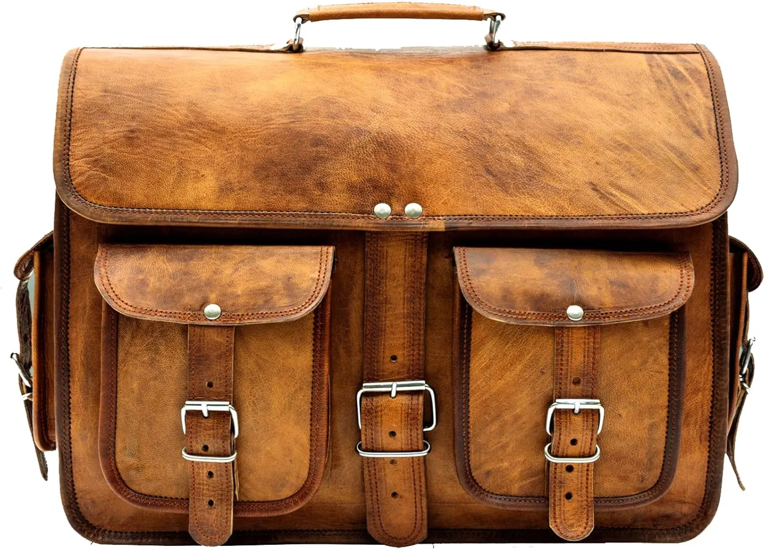 Leather Laptop Briefcase for Men & Women - 18 Inch Vintage Messenger Bag - Genuine Handmade Distressed Computer Bag