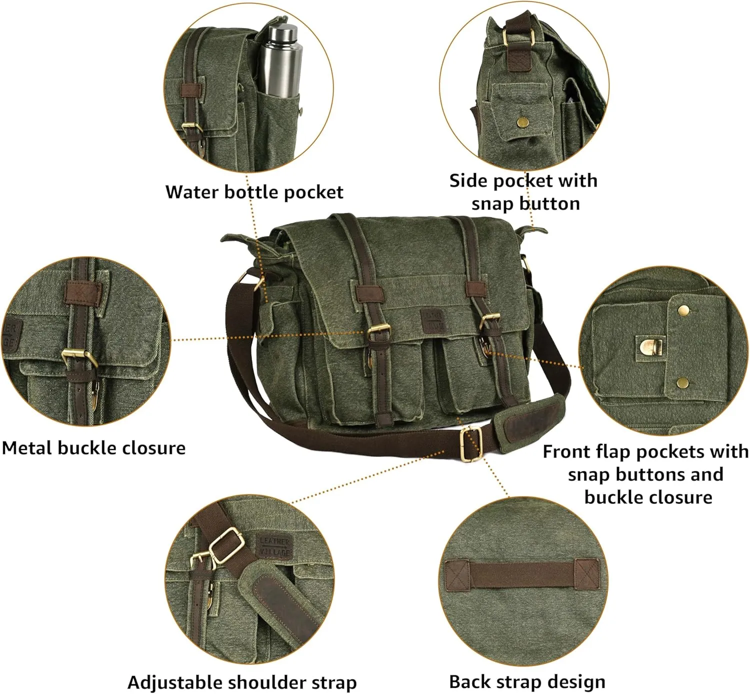 LEATHER VILLAGE Canvas Satchel Bag- 16 Inch Laptop Messenger Bag Handmade Briefcase Shoulder Bag for Men & Women