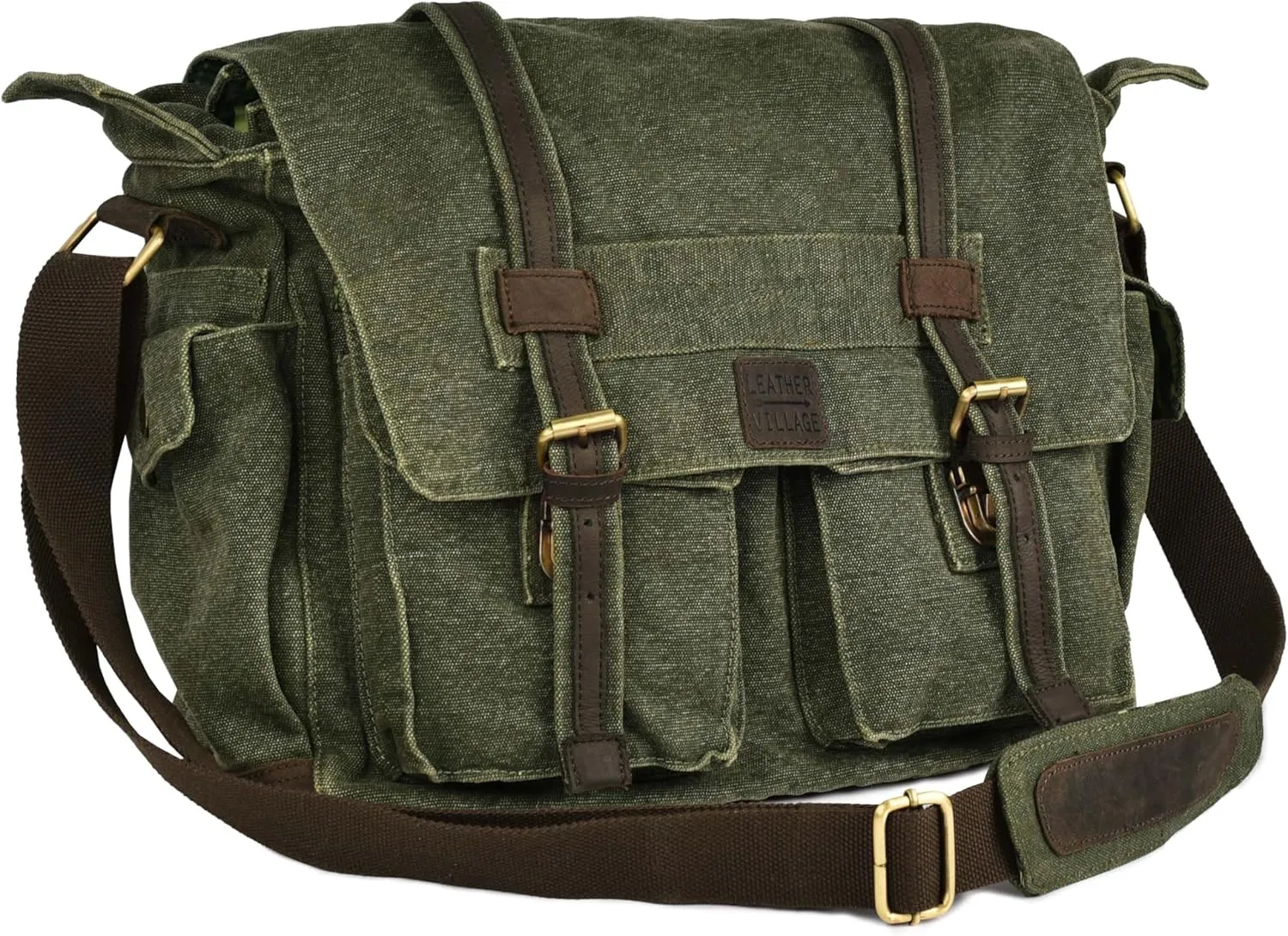 LEATHER VILLAGE Canvas Satchel Bag- 16 Inch Laptop Messenger Bag Handmade Briefcase Shoulder Bag for Men & Women