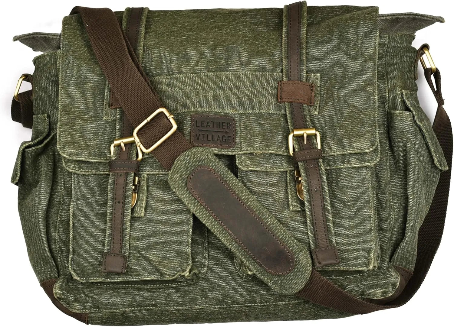 LEATHER VILLAGE Canvas Satchel Bag- 16 Inch Laptop Messenger Bag Handmade Briefcase Shoulder Bag for Men & Women