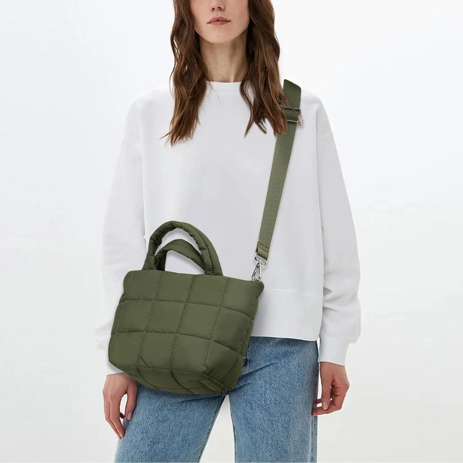 Lushandy Small Puffer Tote Bag, Quilted Nylon Crossbody Bags for Women Mini Puffy Tote Bag Lightweight Soft Shoulder Handbag