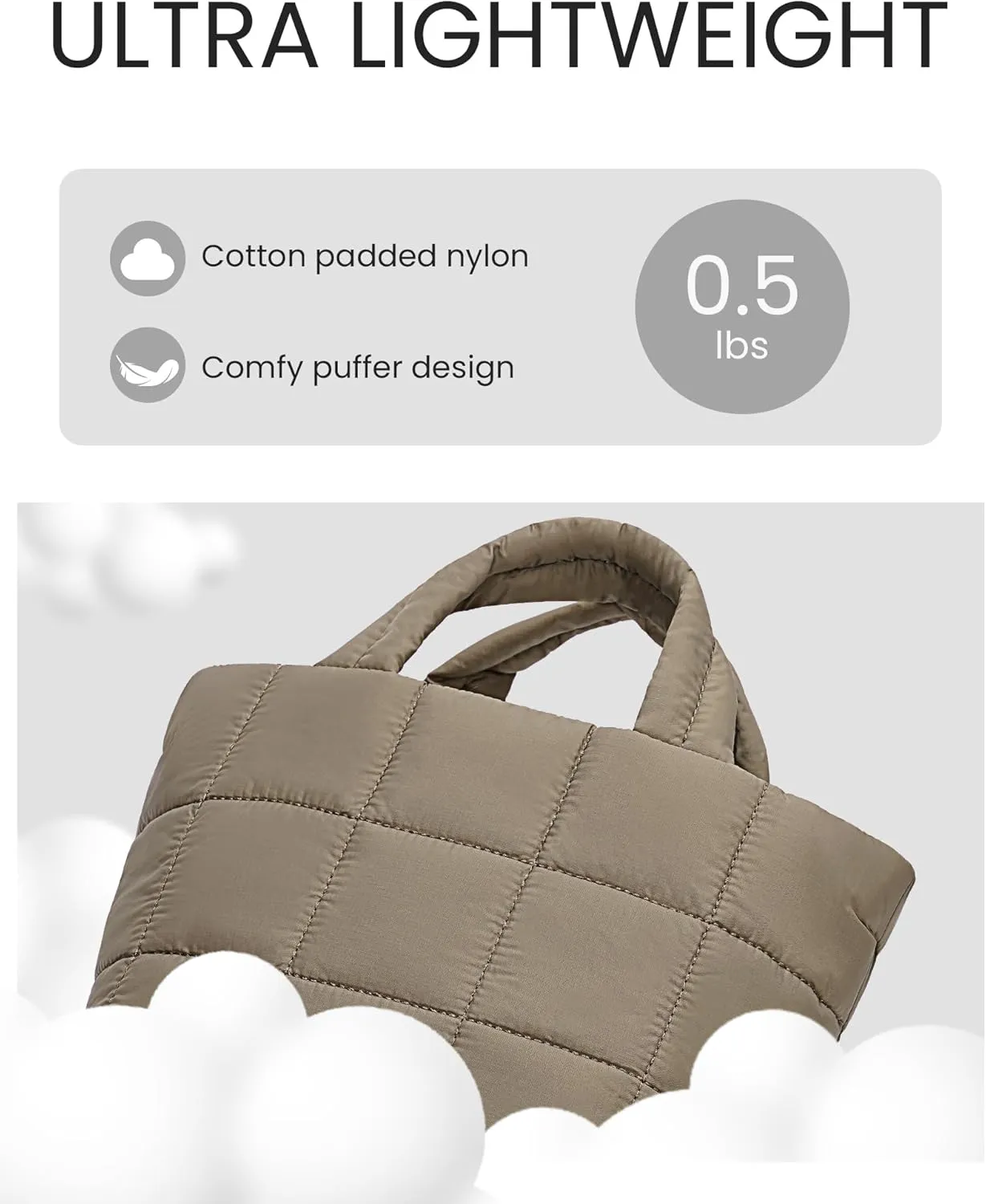 Lushandy Small Puffer Tote Bag, Quilted Nylon Crossbody Bags for Women Mini Puffy Tote Bag Lightweight Soft Shoulder Handbag