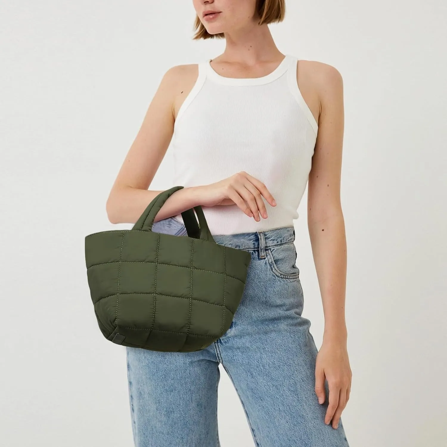 Lushandy Small Puffer Tote Bag, Quilted Nylon Crossbody Bags for Women Mini Puffy Tote Bag Lightweight Soft Shoulder Handbag