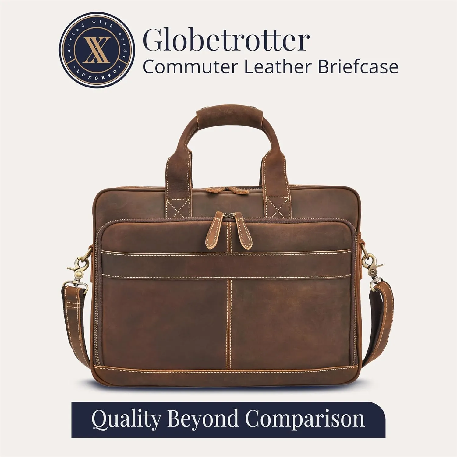 Luxorro Full-Grain Leather Briefcase for Men - Laptop Bag with Leather Computer Compartment
