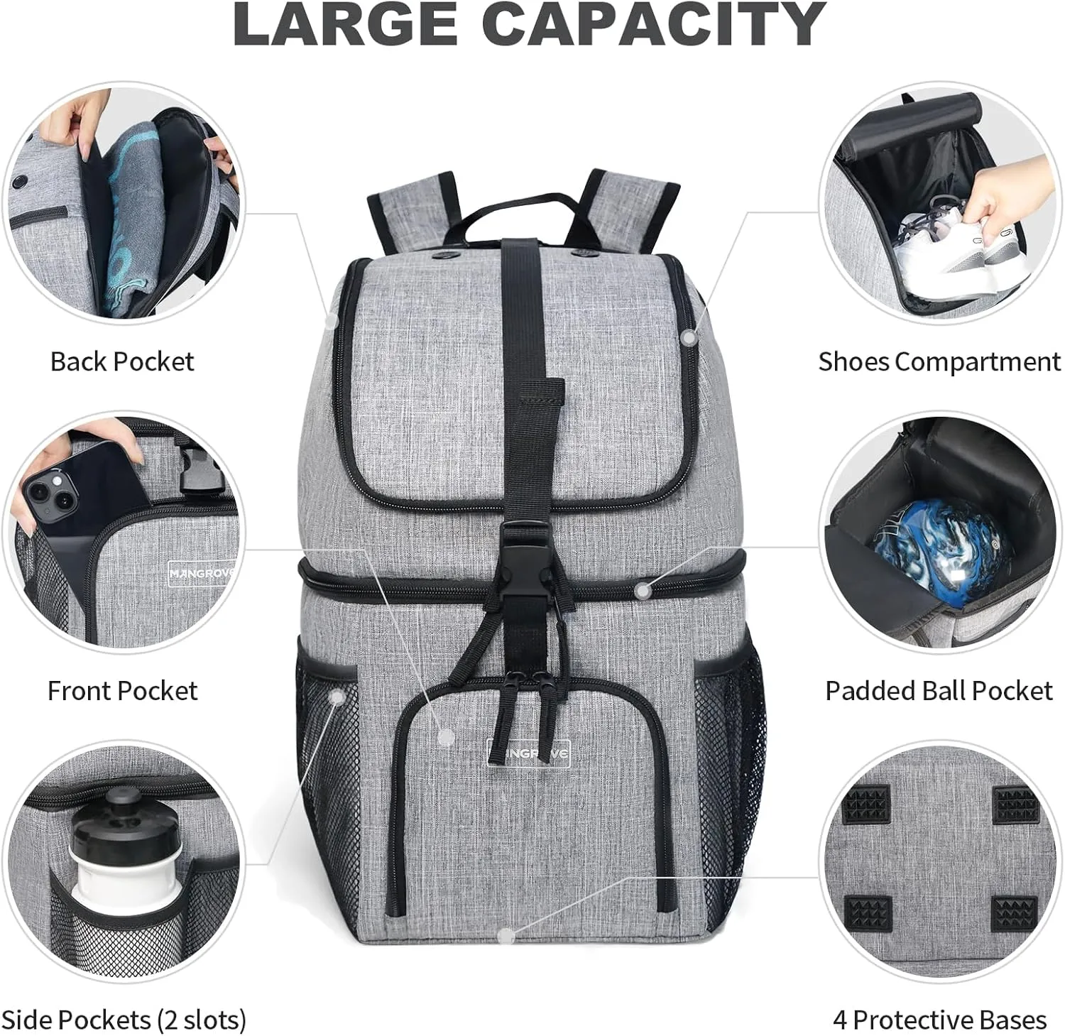 Mangrove Bowling Ball Bag, 2024 Bowling Backpack for 1 Ball, Bowling Bags with Padded Holder, Fits Bowling Shoes Up to Mens Size 14 and Accessories